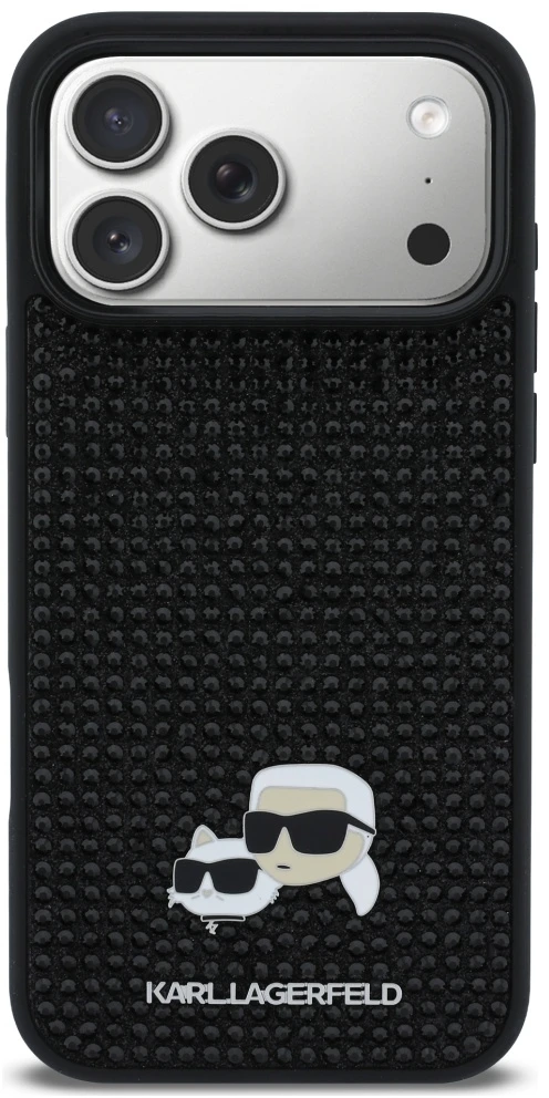 Karl Lagerfeld dėklas, skirtas IPHONE 17 Pro Max KLHCP17X6PRKCLK (Rhinestone W/ K&C PIN) juodas