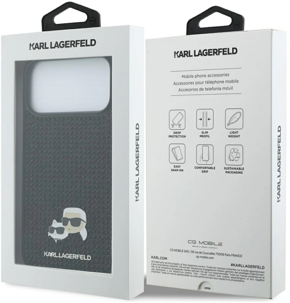 Karl Lagerfeld dėklas, skirtas IPHONE 17 Pro Max KLHCP17X6PRKCLK (Rhinestone W/ K&C PIN) juodas