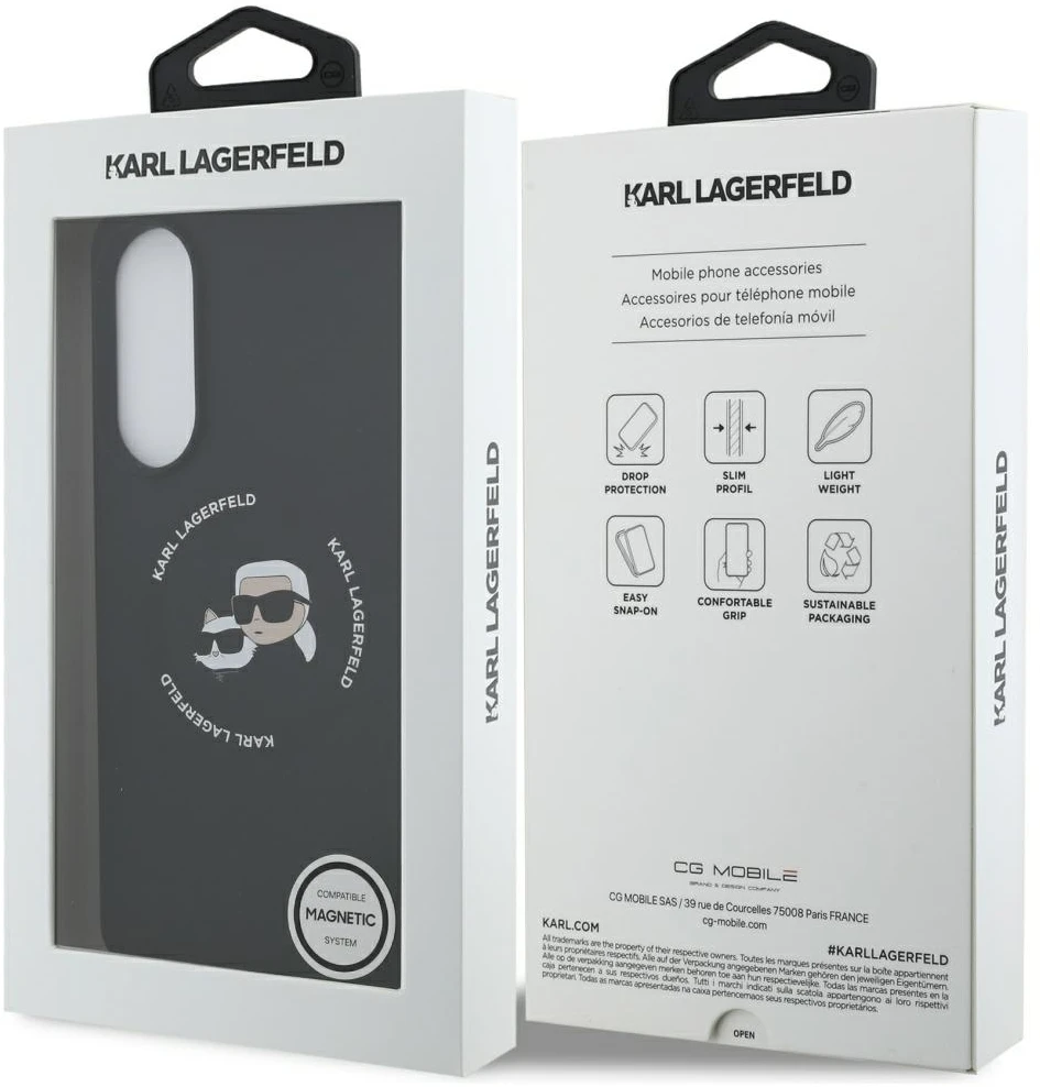 Dėklas Karl Lagerfeld Silicone Double Heads And Circle MagSafe Samsung Galaxy S25 Edge juodos spalvos