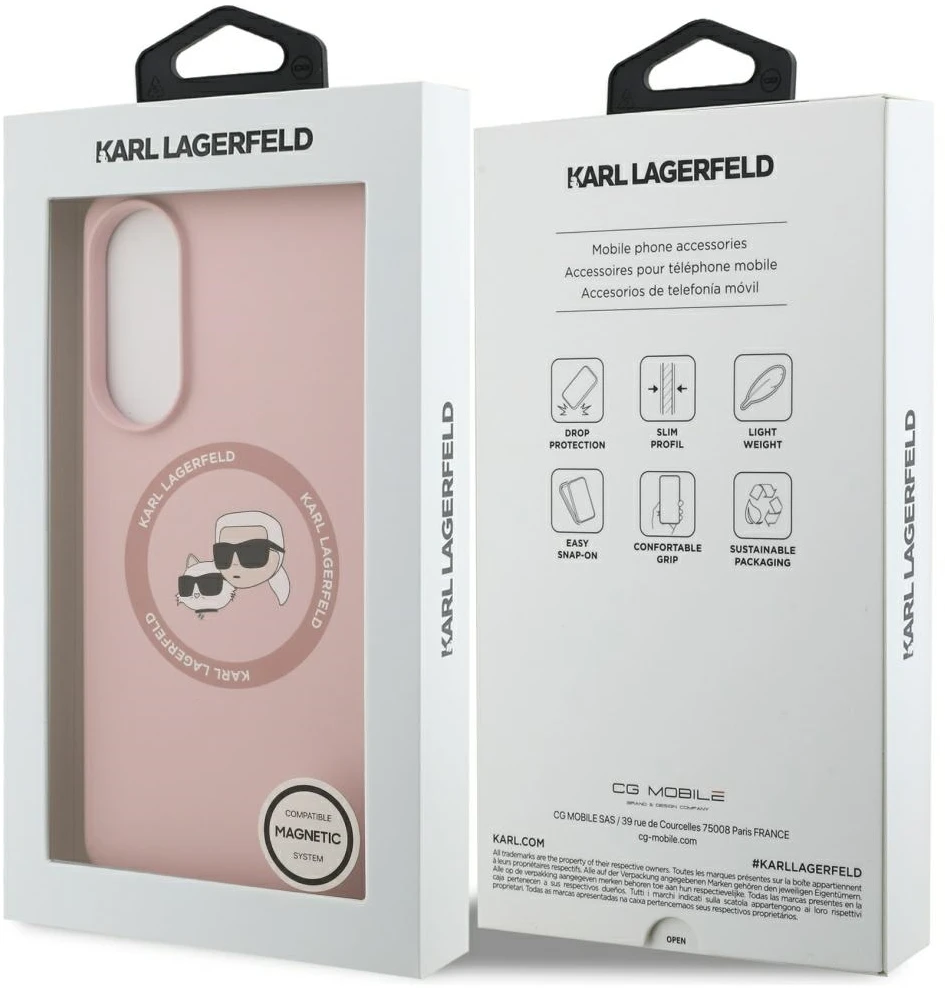 Dėklas Karl Lagerfeld Silicone Double Heads And Circle MagSafe Samsung Galaxy S25 Edge rožinės spalvos