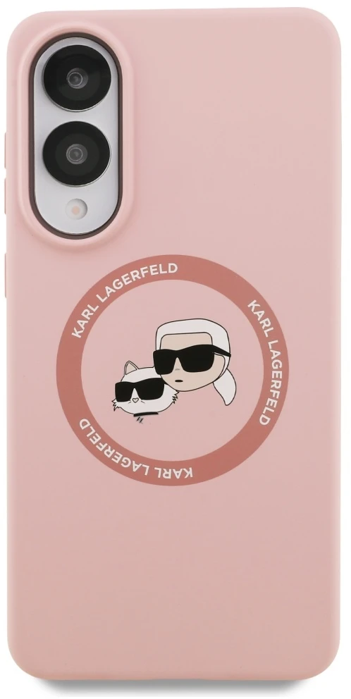 Dėklas Karl Lagerfeld Silicone Double Heads And Circle MagSafe Samsung Galaxy S25 Edge rožinės spalvos