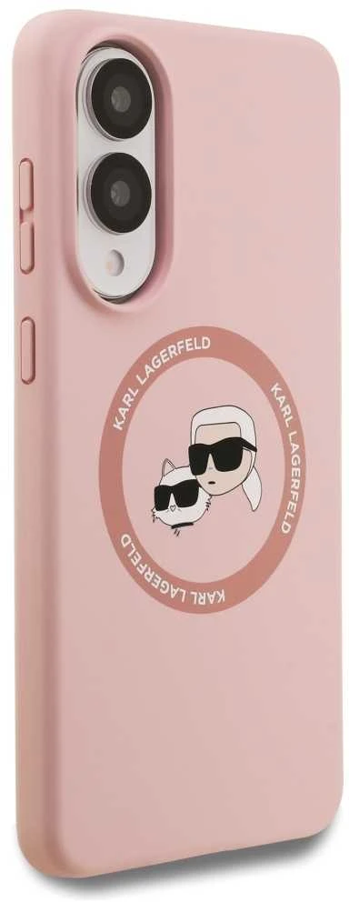 Dėklas Karl Lagerfeld Silicone Double Heads And Circle MagSafe Samsung Galaxy S25 Edge rožinės spalvos
