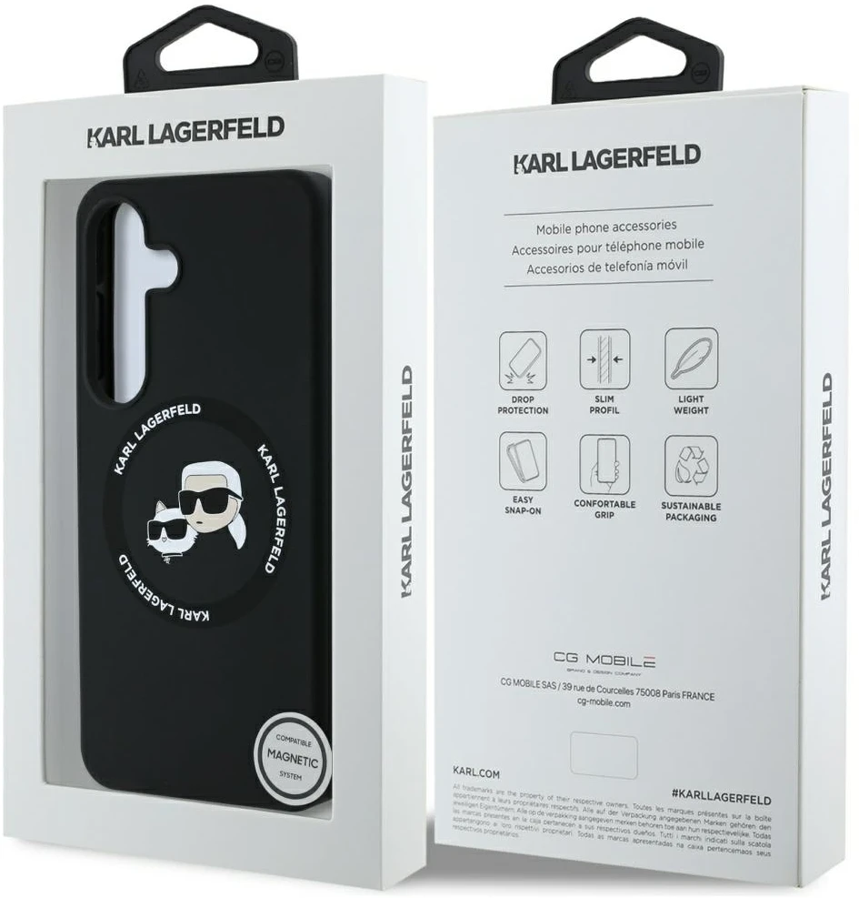 Dėklas Karl Lagerfeld Silicone Double Heads And Circle MagSafe Samsung Galaxy S25+ juodos spalvos