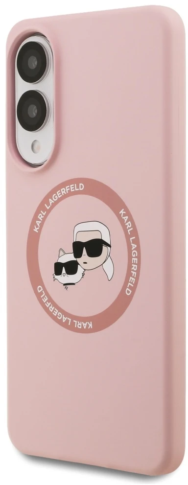 Dėklas Karl Lagerfeld Silicone Double Heads And Circle MagSafe Samsung Galaxy S25 Edge rožinės spalvos