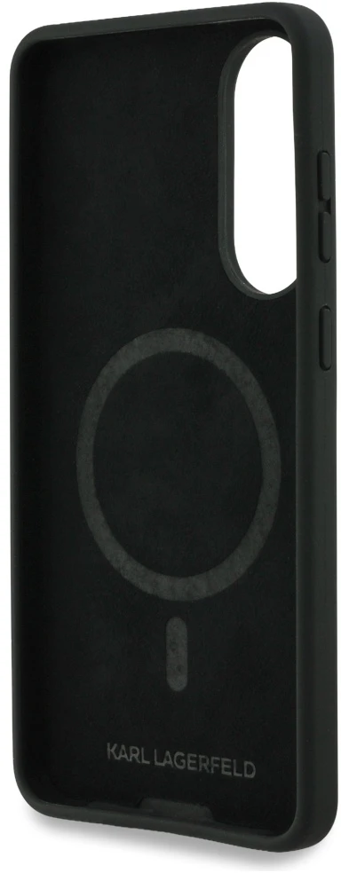 Dėklas Karl Lagerfeld Silicone Double Heads And Circle MagSafe Samsung Galaxy S25 Edge juodos spalvos