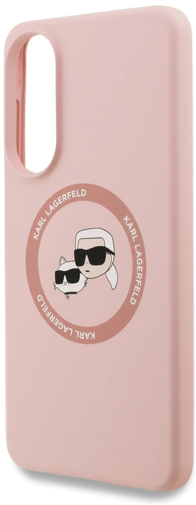 Dėklas Karl Lagerfeld Silicone Double Heads And Circle MagSafe Samsung Galaxy S25 Edge rožinės spalvos