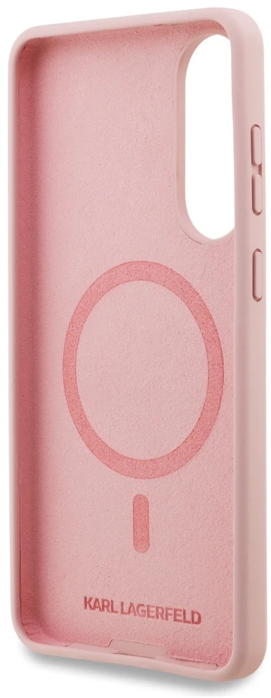 Dėklas Karl Lagerfeld Silicone Double Heads And Circle MagSafe Samsung Galaxy S25 Edge rožinės spalvos