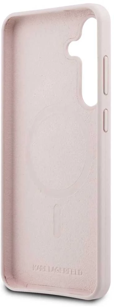 Dėklas Karl Lagerfeld Silicone Karl&Choupette Heads MagSafe skirtas Samsung Galaxy S25 FE rožinės spalvos