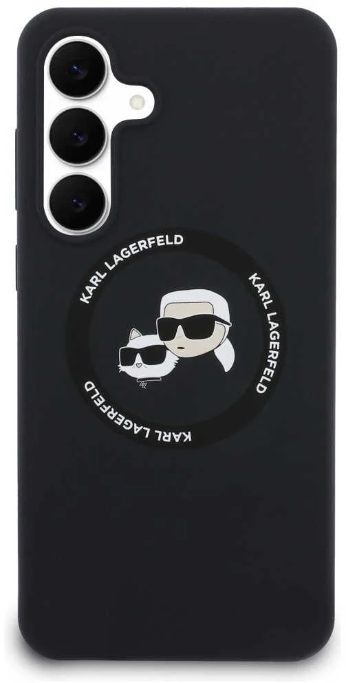 Dėklas Karl Lagerfeld Silicone Karl&Choupette Heads MagSafe skirtas Samsung Galaxy S25 FE juodos spalvos