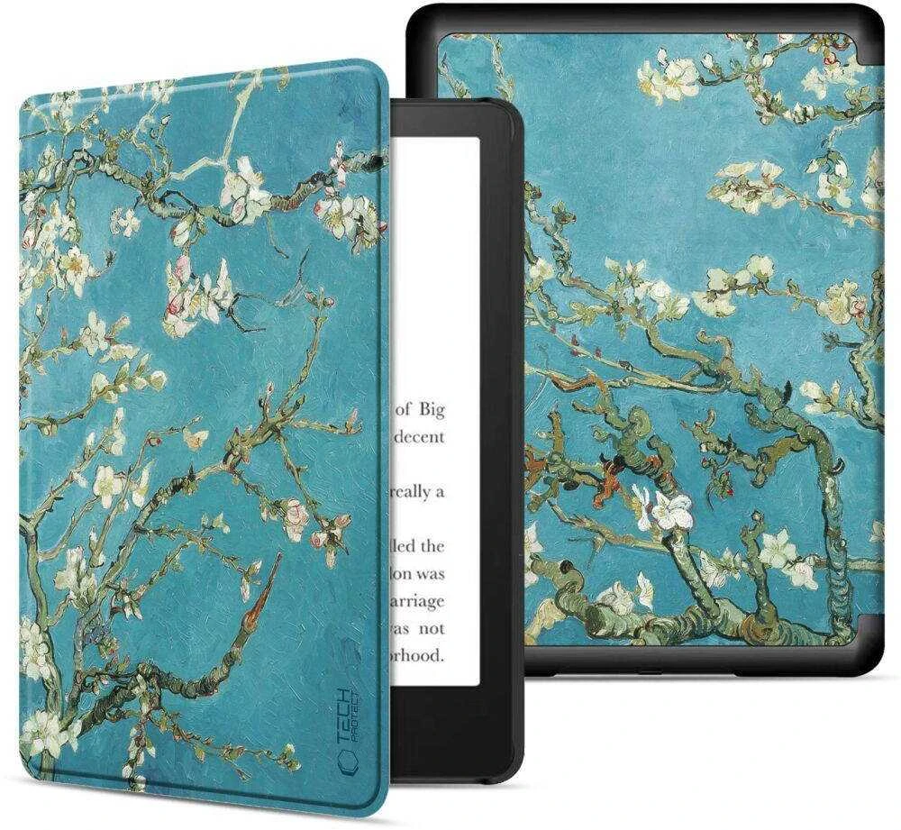Dėklas Tech-Protect SmartCase, skirtas KINDLE PAPERWHITE VI / 6 / COLORSOFT / SIGNATURE EDITION, Mėlynos spalvos su sakurų raštais