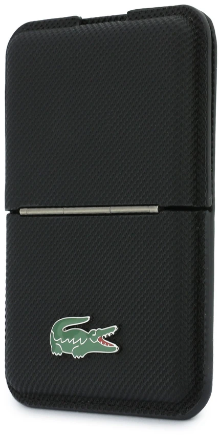Dėklas Lacoste PVC Iconic Petit Pique MagSafe piniginė su stovu, juoda