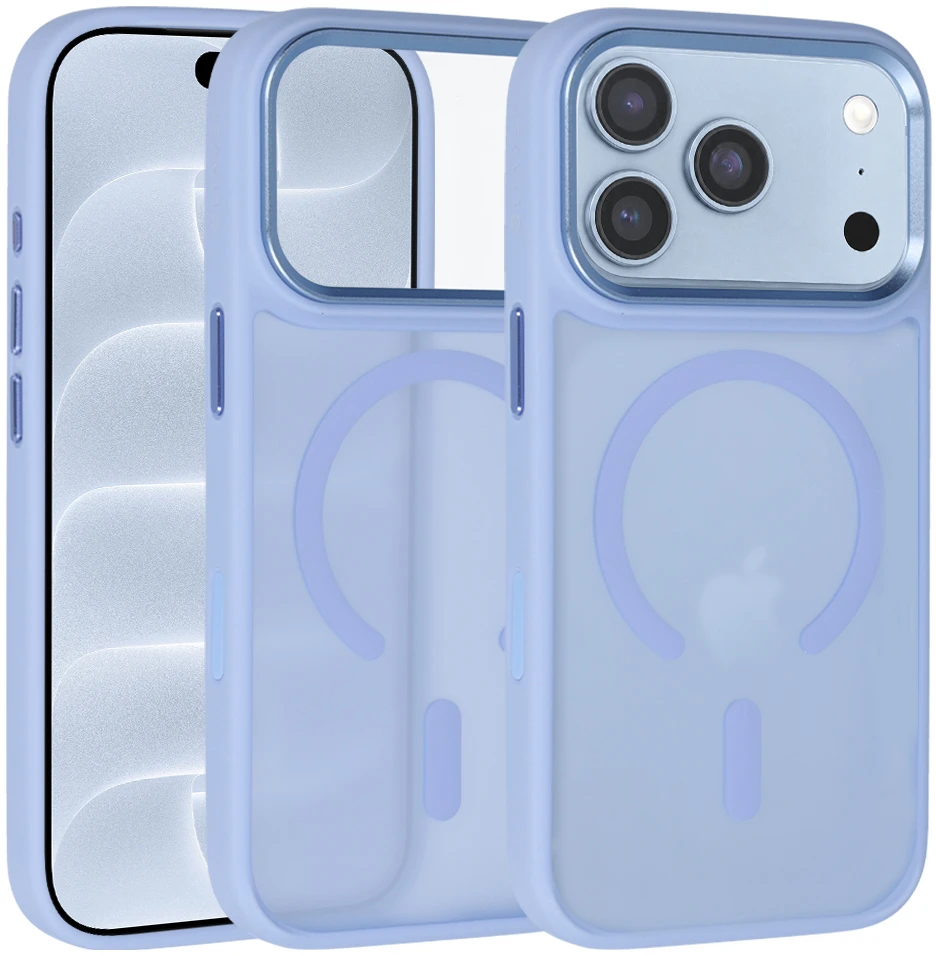 Dėklas Liavec Cloudy Case with Metal Camera Frame do Iphone 18 Pro Max/17 Pro Max Šviesiai mėlynas (Camera Control Button)