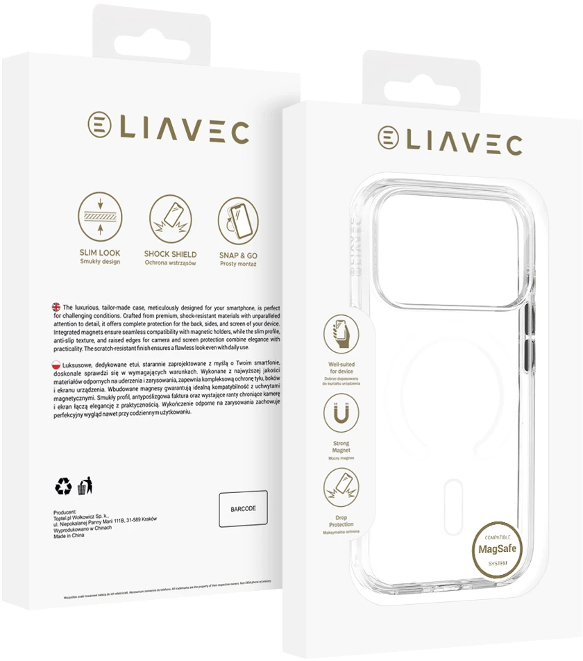 Liavec Pure dėklas su kameros valdymo mygtuku, skirtas iPhone 18 Pro/17 Pro, baltas