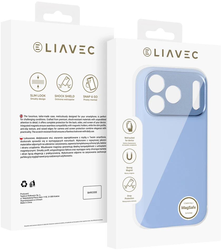 Dėklas Liavec Silk Shield Case with Metal Camera Frame do Iphone 18 Pro Max/17 Pro Max Šviesiai mėlynas