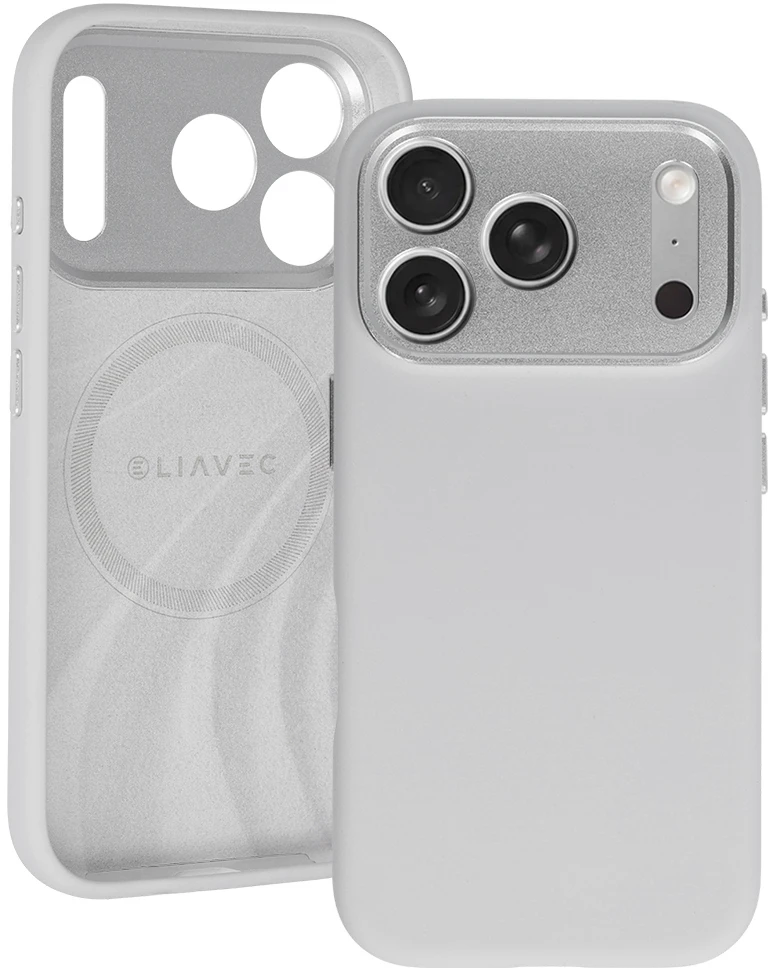 Liavec Silk Shield dėklas su metaliniu kameros rėmeliu, skirtas iPhone 18 Pro Max/17 Pro Max, pilkas
