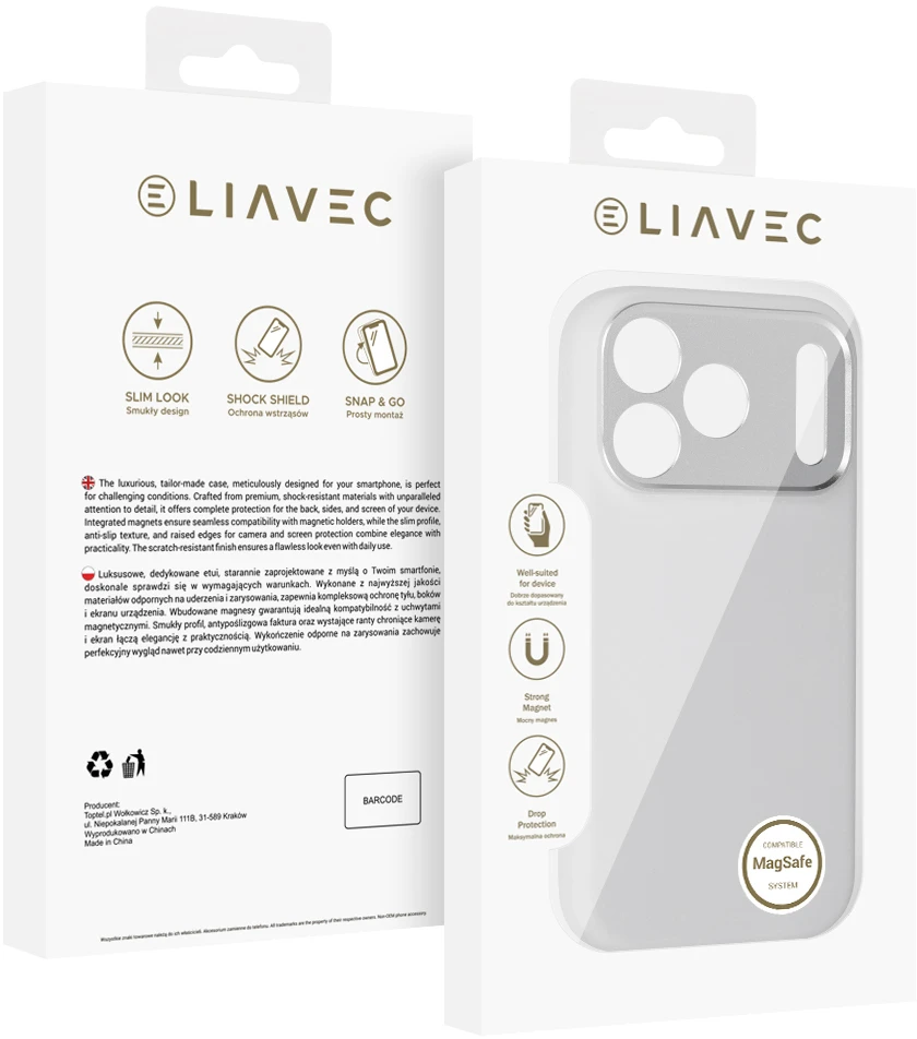 Liavec Silk Shield dėklas su metaliniu kameros rėmeliu, skirtas iPhone 18 Pro Max/17 Pro Max, pilkas