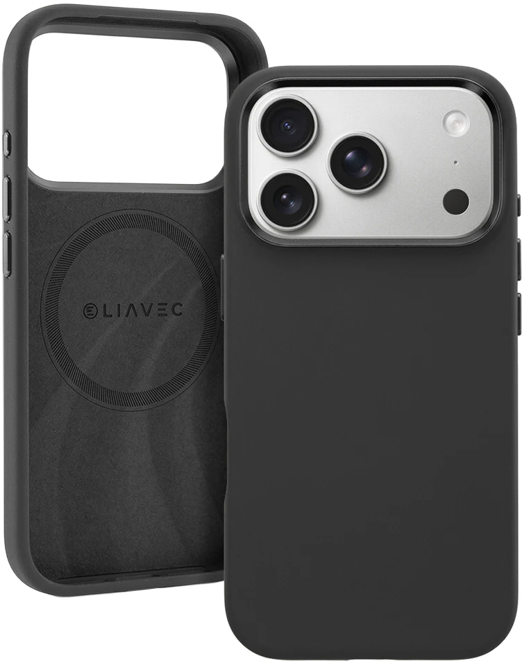 Liavec šilkinis dėklas su metaliniu kameros rėmeliu, skirtas Iphone 18 Pro/17 Pro, juodas