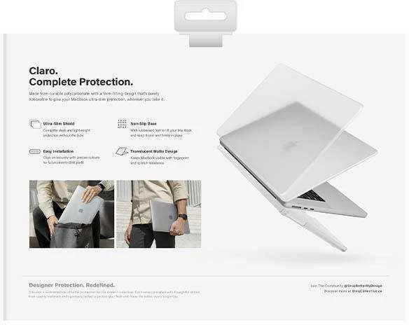 UNIQ Claro knygų dėklas MacBook Air 13 (2022) matinis skaidrus balandžio spalvos