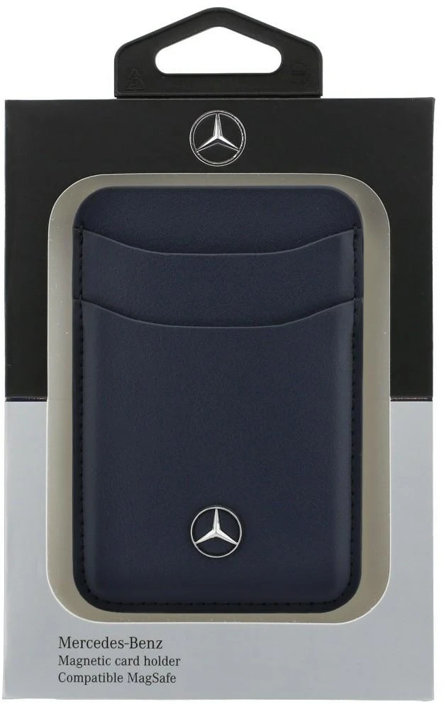 Dėklas Magnetinė kortelių piniginė Mercedes odinė tamsiai mėlyna