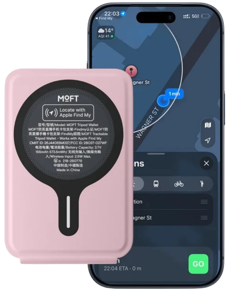 Dėklas Magnetinė piniginė ir telefono stovas Moft Movas Tripod MagSafe rožinis