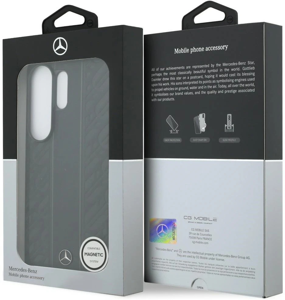 Dėklas Mercedes Laurel Leaves Vertical Stripes MagSafe for Samsung Galaxy S26 Ultra juodos spalvos