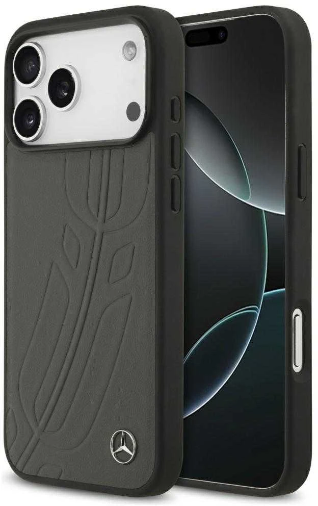 Dėklas Mercedes Leather Large Laurel Leave MagSafe Apple iPhone 17 Pro Max antracito