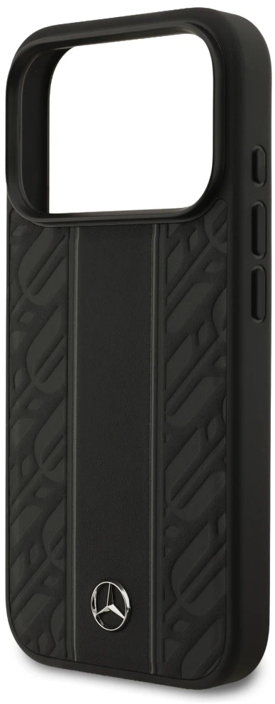 Dėklas Mercedes Leather Laurel Leaves Stripes MagSafe Apple iPhone 17 Pro juodos spalvos