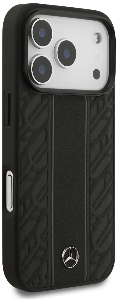 Dėklas Mercedes Leather Laurel Leaves Stripes MagSafe Apple iPhone 17 Pro juodos spalvos