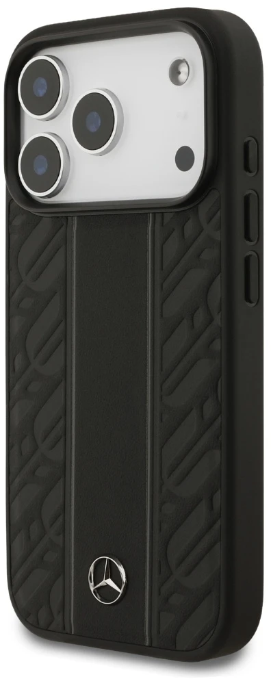 Dėklas Mercedes Leather Laurel Leaves Stripes MagSafe Apple iPhone 17 Pro juodos spalvos