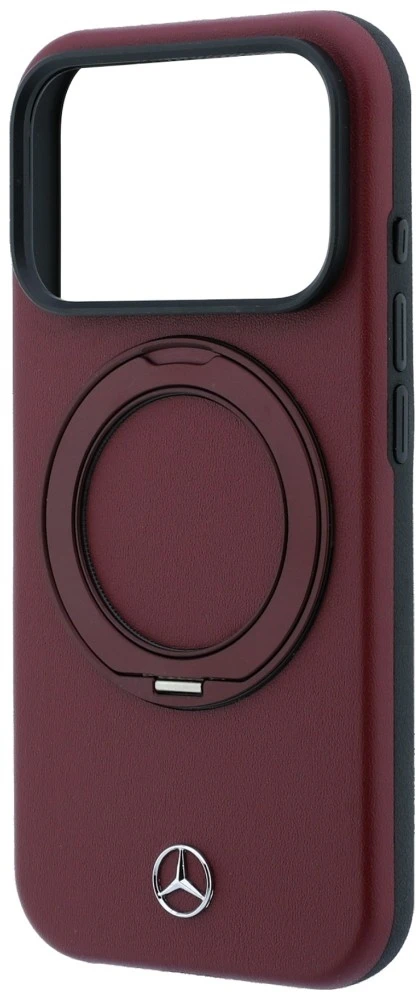 Dėklas Mercedes Leather su žiediniu stovu MagSafe, skirtas iPhone 18 Pro Max / 17 Pro Max, bordo spalvos