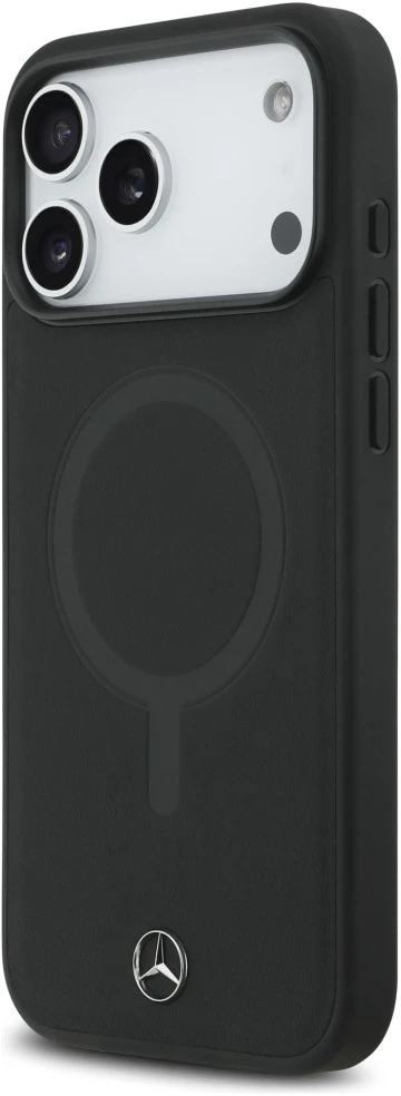 Mercedes Plain Smooth Leather MagSafe dėklas Apple iPhone 17 Pro Max juodos spalvos