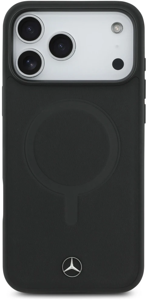 Mercedes Plain Smooth Leather MagSafe dėklas Apple iPhone 17 Pro Max juodos spalvos