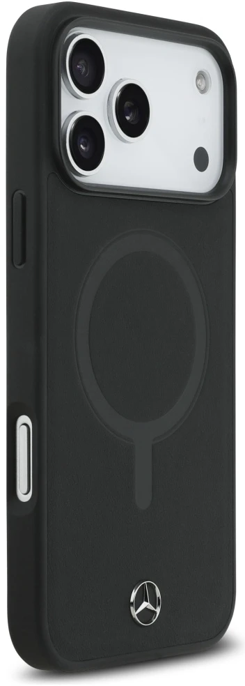 Mercedes Plain Smooth Leather MagSafe dėklas Apple iPhone 17 Pro Max juodos spalvos
