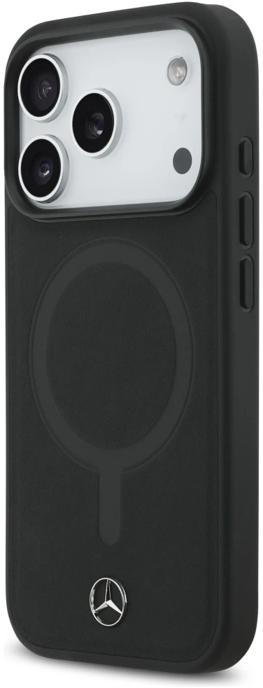 Mercedes Plain Smooth Leather MagSafe dėklas Apple iPhone 17 Pro juodos spalvos