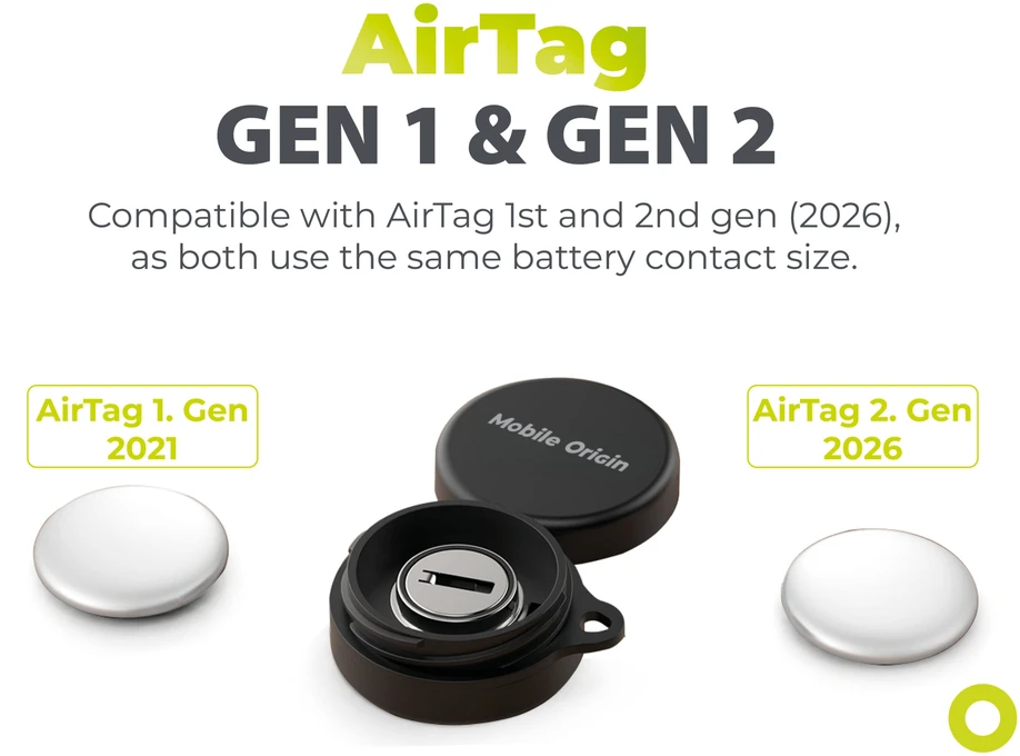 Dėklas Mobile Origin AirTag baterijos ilgintuvas A8, juodas, su CR2477 baterija