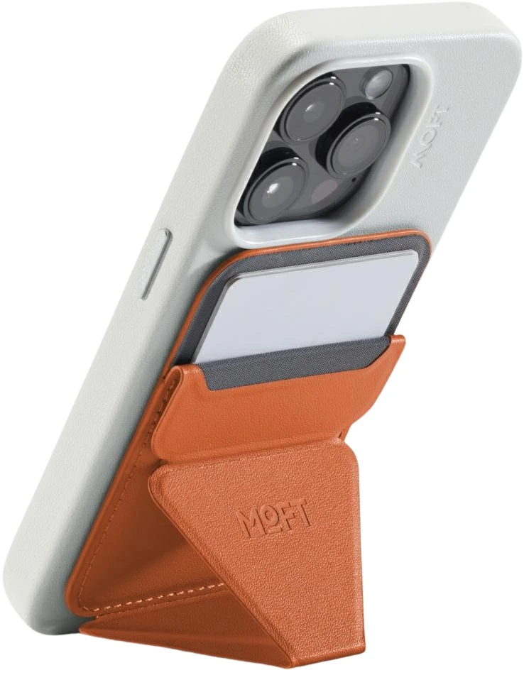 „Moft Movas Snap-On MagSafe“ magnetinė piniginė ir telefono laikiklis su saulės spinduliais