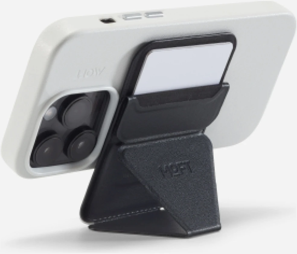 Moft Movas Snap-On MagSafe Magnetic Wallet and Phone Stand juodos spalvos