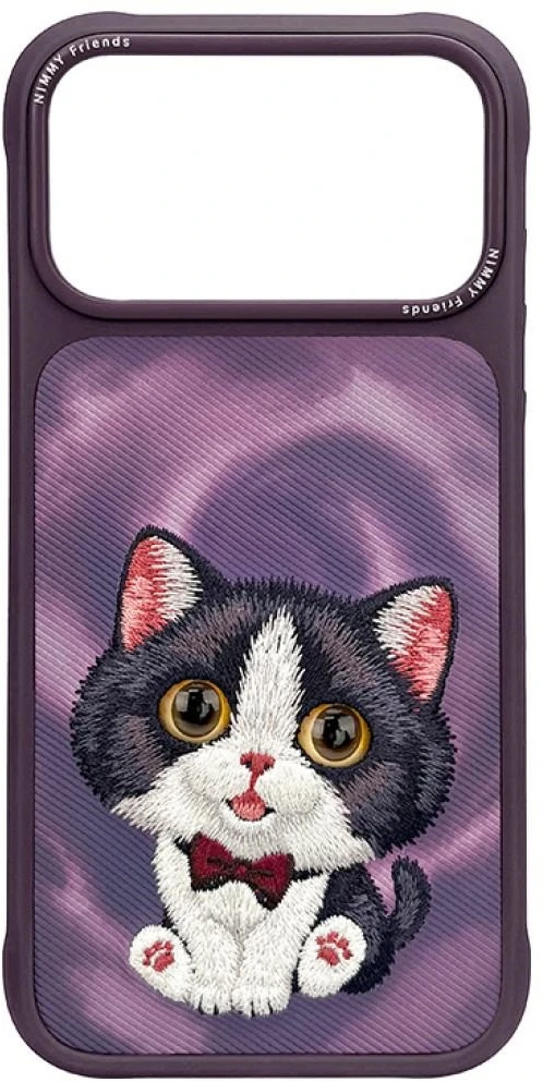 NIMMY dėklas BIG EYED CREAM CAT, skirtas IPHONE 18 Pro/17 Pro, purpurinis