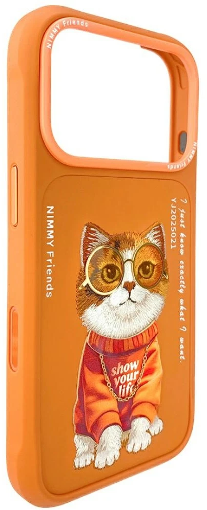 „Nimmy Glasses“ stilingas katino formos dėklas, skirtas „iPhone 17 Pro“ – oranžinis