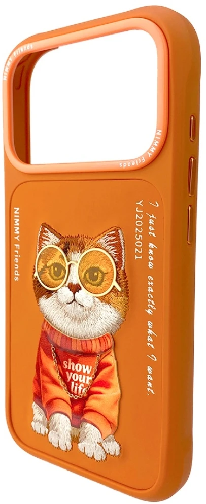 „Nimmy Glasses“ stilingas katino formos dėklas, skirtas „iPhone 17 Pro“ – oranžinis