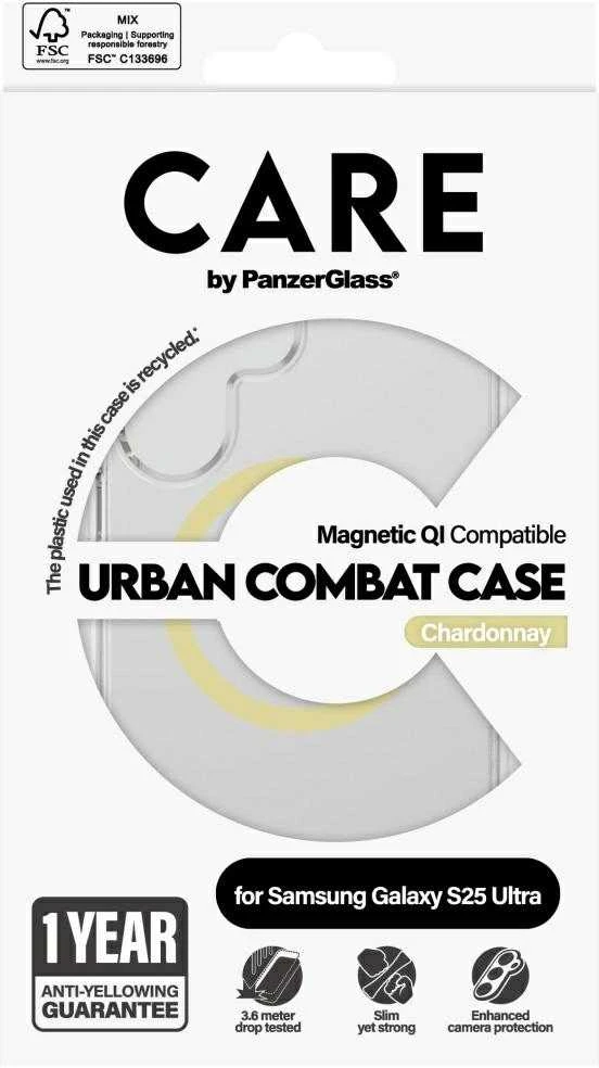 Dėklas „Panzer Glass CARE“, „PanzerGlass Flagship Urban Combat Chardonnay QI Samsung Galaxy S25 Ultra skaidrus“