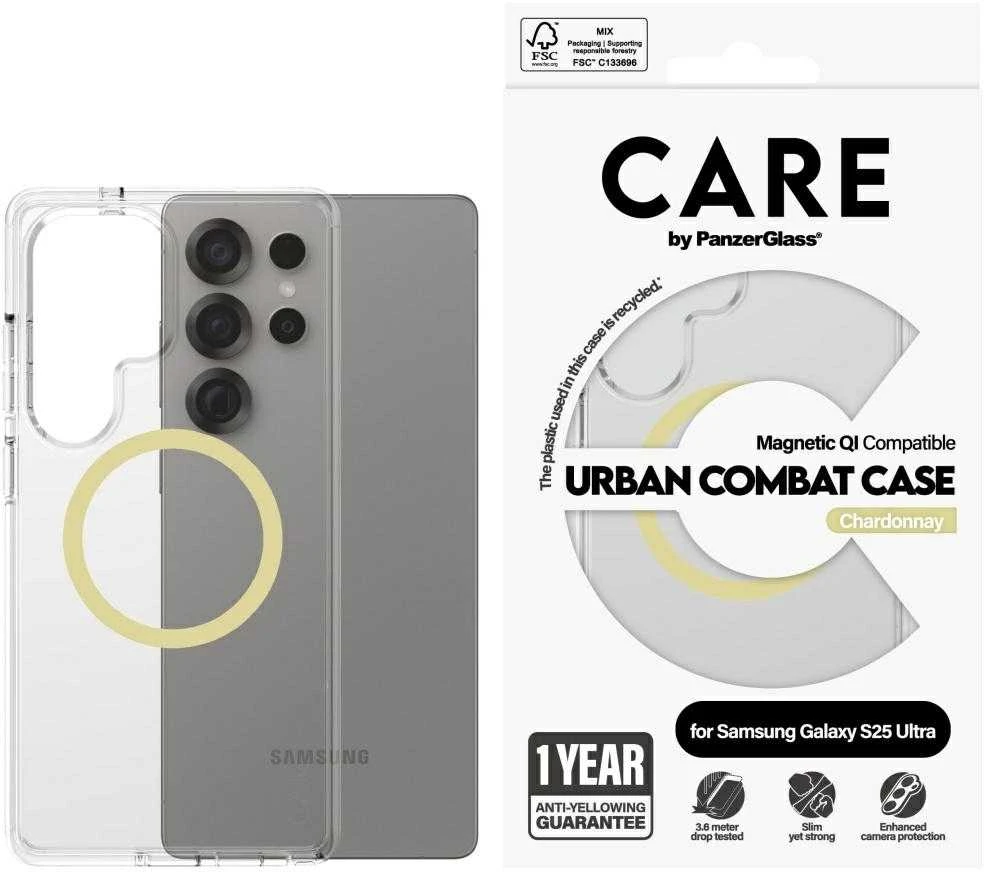 Dėklas „Panzer Glass CARE“, „PanzerGlass Flagship Urban Combat Chardonnay QI Samsung Galaxy S25 Ultra skaidrus“
