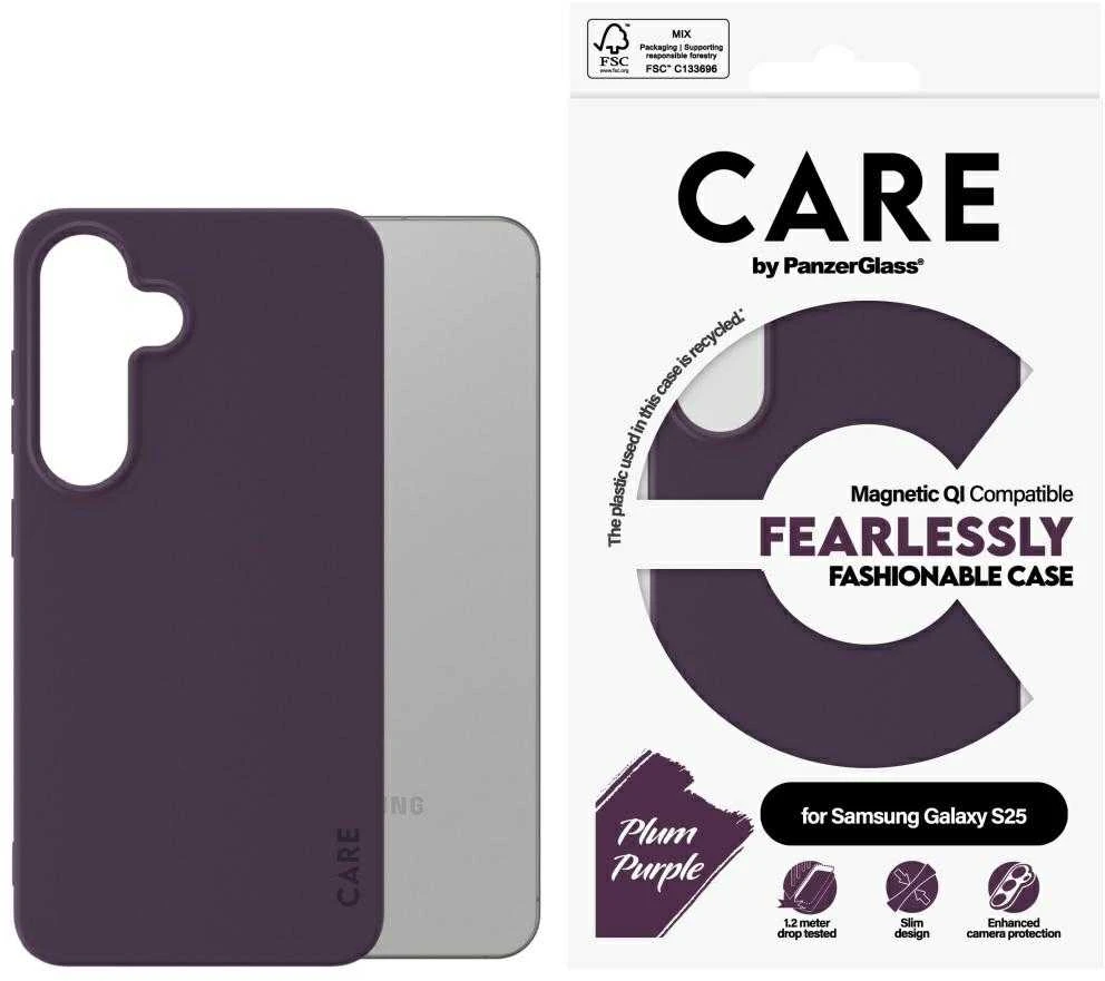 Dėklas Panzer Glass CARE by PanzerGlass Fashion QI Samsung Galaxy S25 violetinės spalvos