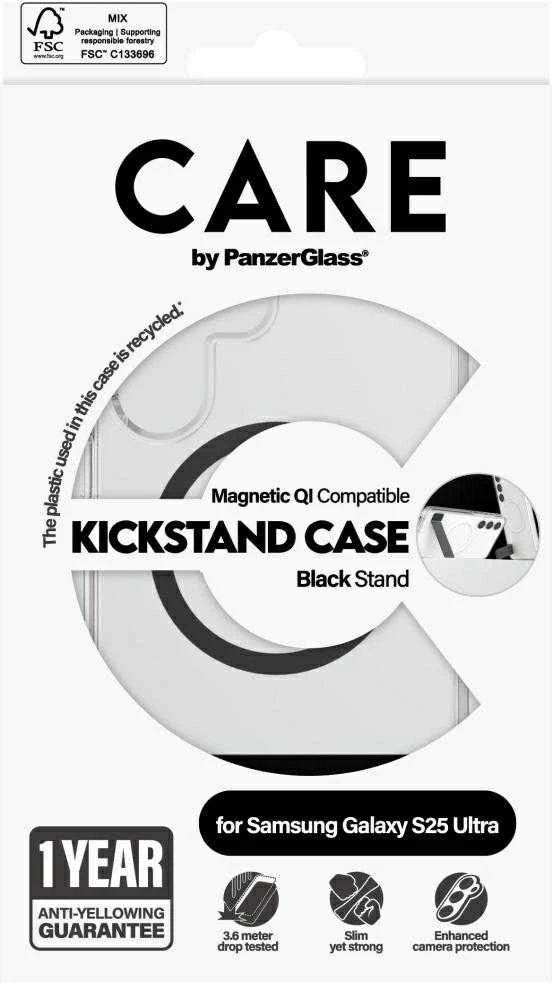 Dėklas Panzer Glass CARE by PanzerGlass Feature Juodas Kickstand & QI Samsung Galaxy S25 Ultra skaidrus
