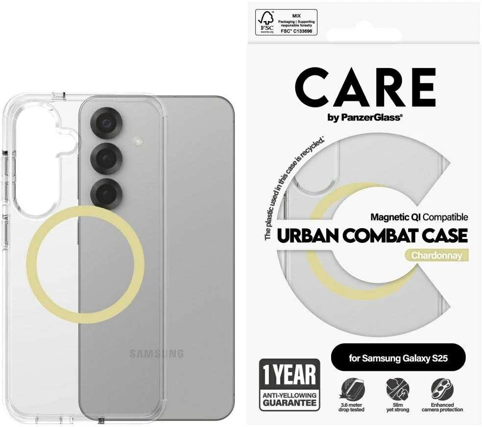 Dėklas PanzerGlass Flagship Urban Combat Chardonnay QI Samsung Galaxy S25 skaidrus Panzer Glass CARE