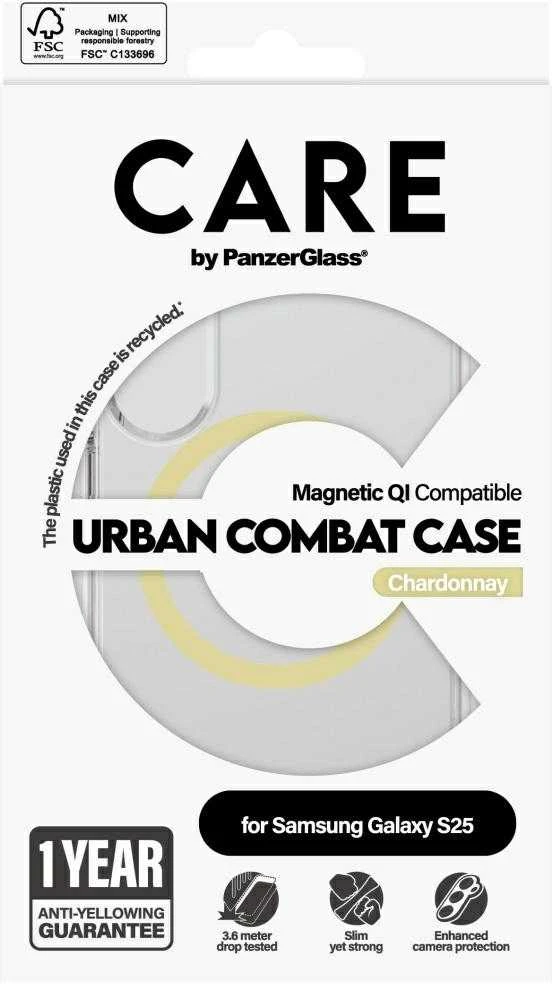 Dėklas PanzerGlass Flagship Urban Combat Chardonnay QI Samsung Galaxy S25 skaidrus Panzer Glass CARE