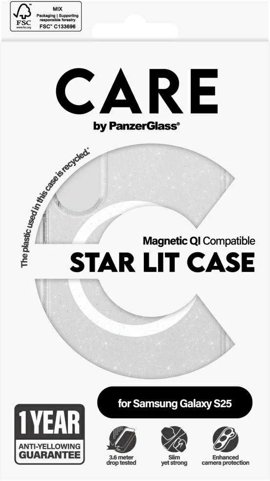 Dėklas PanzerGlass Flagship Urban Combat Starlight Baltas QI Samsung Galaxy S25 skaidrus Panzer Glass CARE