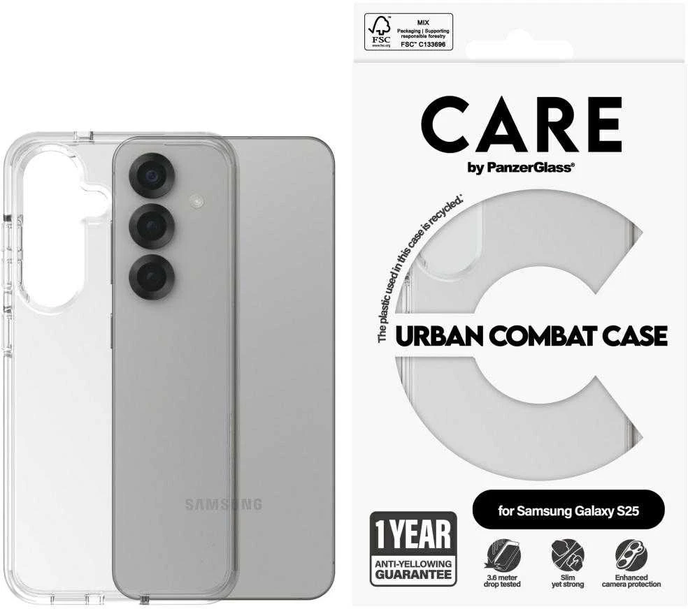 Dėklas Panzer Glass CARE by PanzerGlass Flagship Case Urban Combat w. Skaidrus rėmelis Samsung Galaxy S25, skaidrus