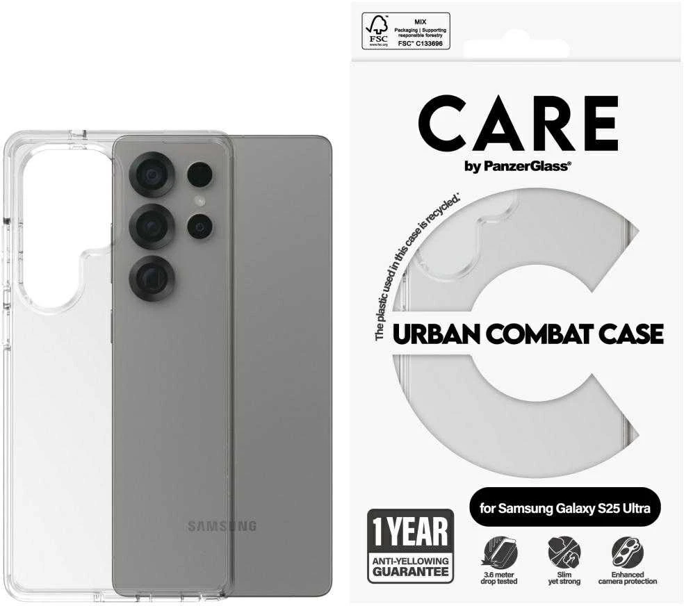 Panzer Glass CARE by PanzerGlass Flagship Case Urban Combat w. Skaidrus rėmelis Samsung Galaxy S25 Ultra, skaidrus