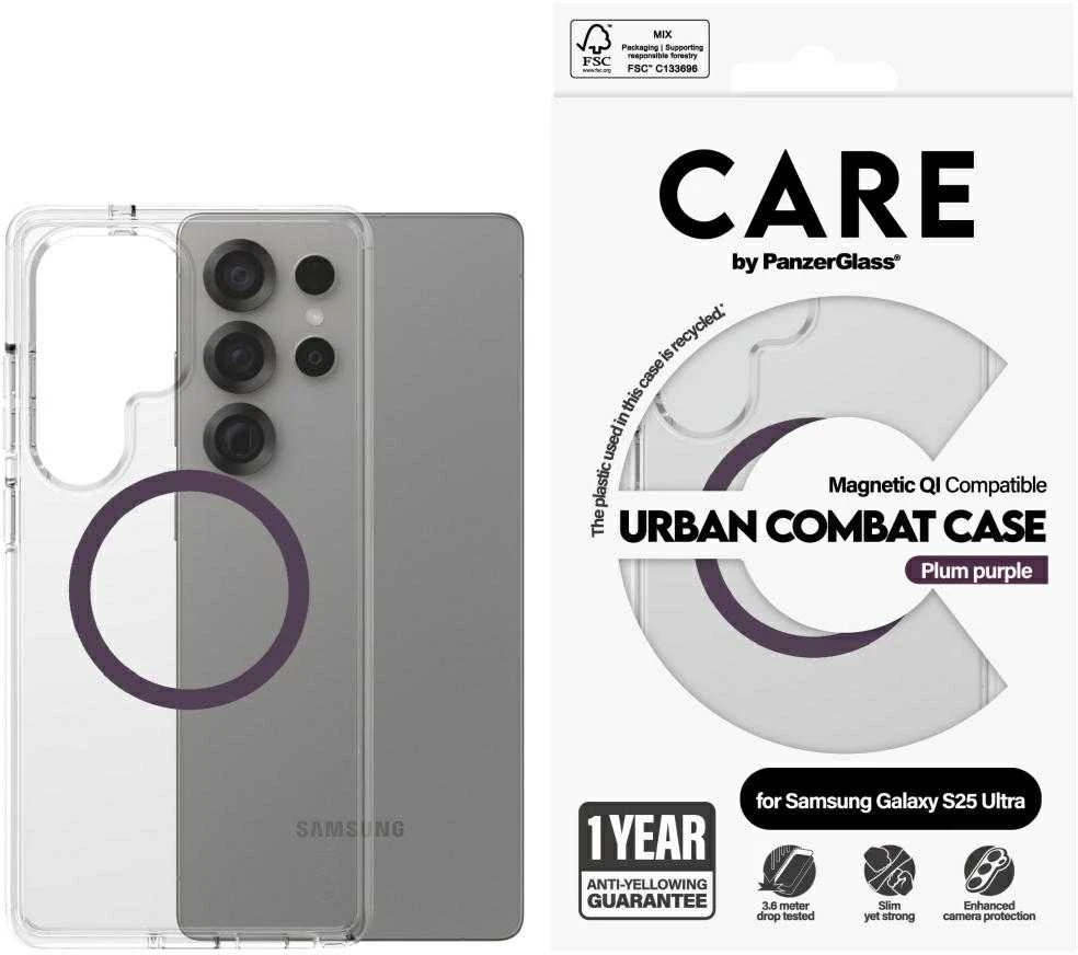 Dėklas Panzer Glass CARE by PanzerGlass Flagship Urban Combat Violetinė QI Samsung Galaxy S25 Ultra skaidrus